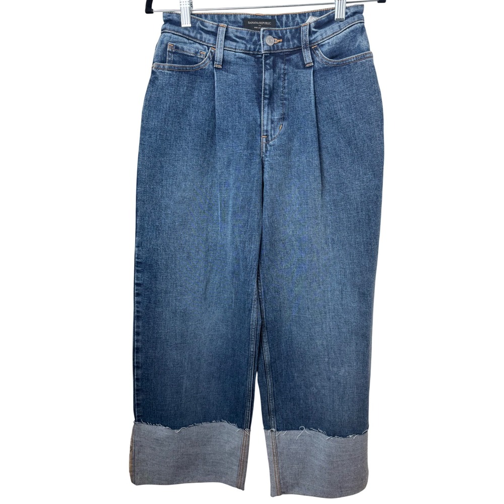 Banana Republic Wide Leg Crop Jeans Women 24 Blue Pleated Tall NEW